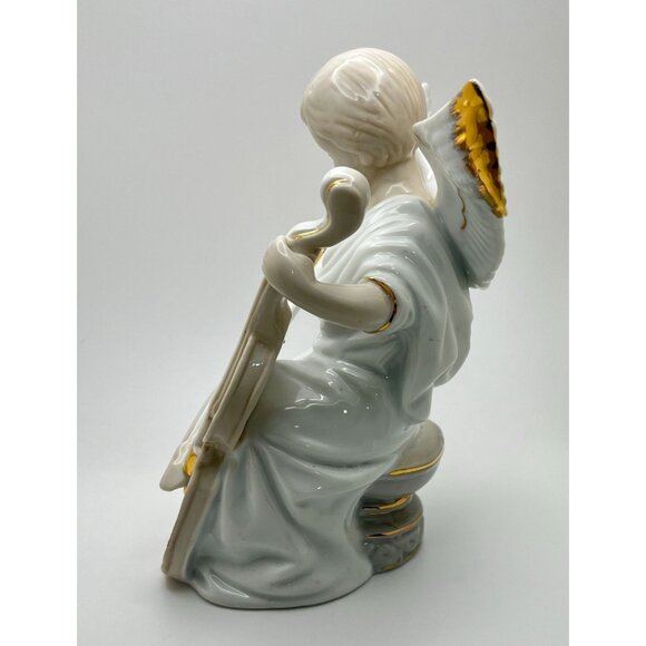 Vintage Porcelain Angel Figurine Playing Cello with Gold Trim Music Musician - Picture 2 of 9